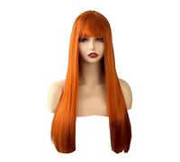 LIKPOJA Women Long Ginger Straight Fringe Wigs Girls Halloween Fancy Dress Cosplay Party Accessories Wigs for Ladies Heat Resistant Synthetic Hair(GingerD)