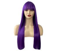 LIKPOJA Women Long Purple Straight Fringe Wigs Girls Halloween Fancy Dress Cosplay Party Accessories Wigs for Ladies Heat Resistant Synthetic Hair(PurpleA)