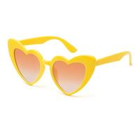 LIKSMU Women Heart Shaped Sunglasses Cat Eye Vintage Charming Retro Cute Sunglasses, Yellow Frame, Brown Gradient Lens, Clear, Medium