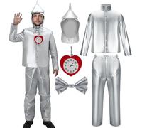 LIKUNGOU The Tin Man Cosplay Costume for Adult Silver Metallic Woodman Fancy Dress Suit Halloween Outfit Set Accessories (XXL)
