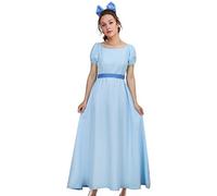 LIKUNGOU Womens Wendy Costume Dress Blue Maxi Princess Cosplay Outfit Bow Belt Halloween Accessories