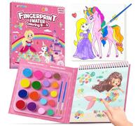 LIKYMO Washable Finger Painting Book - Water Painting Book for Kids Mess Free Water Colouring Paint by Numbers for Children, Arts & Crafts Birthday Gifts for 3 + Year Old Girls Kids
