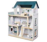 Lil' Jumbl Kids Wooden Dollhouse, 17-Piece Accessories & Furniture are Included, with Balcony & Stairs, 3 Story Easy to Assemble Doll House Toy - Green