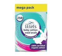 Lil-Lets Baby Cotton Wool Oval Pads, x 250 (5 Packs of 50 Ovals), Certified Organic, 100% Pure Cotton Wool, Soft and Absorbent, Gentle on Baby's Delicate Skin.