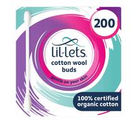 Lil-Lets Cotton Wool Buds, Certified Organic, 100% Pure Cotton Wool Tips, Durable Paper Stems, Plastic Free Cotton Buds, Dermatologically Tested, Pack of 200