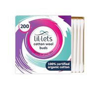 Lil-Lets Cotton Wool Buds, Certified Organic, 100% Pure Cotton Wool Tips, Durable Paper Stems, Plastic Free Cotton Buds, Dermatologically Tested, Pack of 200