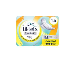 Lil-Lets Freshlock Ultra-Thin Period Pads with Wings, 100% Cotton Top Cover, Fragrance-Free & Odor-Control, Individually Wrapped