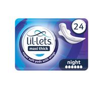 Lil-Lets Maxi Thick Period Pads X 24, Night Absorbency, with Wings, 1 Pack of 24 Maxi Pads, for Very Heavy/Extra Heavy Overnight Flow, Unscented, Nig