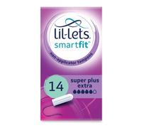 Lil-Lets Non-Applicator Super Plus Extra Tampons, 14 Count (Pack of 1), For Very Heavy Flow, 5 Droplets, Plant-Based, SmartFit Non-App Tampon