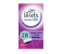 Lil-Lets Non-Applicator Super Plus Extra Tampons, 28 Count (1 Pack), for Very Heavy Flow, 5 Droplets, Plant-Based, SmartFit Non-App Tampon
