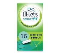 Lil-Lets Non-Applicator Super Plus Tampons, 16 Count (Pack of 1), For Heavy Flow, 4 Droplets, Plant-Based, SmartFit Non-App Tampon