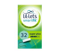 Lil-Lets Non-Applicator Super Plus Tampons, 32 Count (1 Pack), For Heavy Flow, 4 Droplets, Plant-Based, SmartFit Non-App Tampon