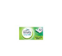 Lil-Lets Non-Applicator Super Plus Tampons, 32 Count (1 Pack), For Heavy Flow, 4 Droplets, Plant-Based, SmartFit Non-App Tampon