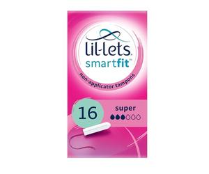 Lil-Lets Non-Applicator Super Tampons, 16 Count (Pack of 1), For Medium to Heavy Flow, 3 Droplets, Plant-Based, SmartFit™ Non-App Tampon