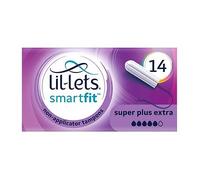 Lil-Lets Non-Applicator Super Plus Extra Tampons, 14 Count (Pack of 1), For Very Heavy Flow, 5 Droplets, Plant-Based, SmartFit™ Non-App Tampon