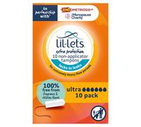 Lil-Lets Non-Applicator Ultra Tampons, 10 Count (Pack of 1), For Extremely Heavy Flow, 6 Droplets, Plant-Based, SmartFitÃâžÂ Non-App Tampon
