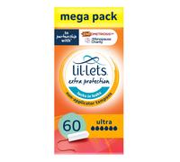 Lil-Lets Non-Applicator Ultra Tampons X 60, (6 Packs of 10 Tampons), For Extremely Heavy Flow, 6 Droplets, Plant-Based, SmartFit Non-App Tampon