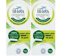 Lil-Lets Organic Non-Applicator Super Plus Tampons, 16 Count (Pack of 2), for Heavy Flow, Made with 100% Organic Cotton, GOTS Certified Vegan Organic