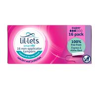 Lil-Lets Non-Applicator Super Tampons, 16 Count (Pack of 1), For Medium to Heavy Flow, 3 Droplets, Plant-Based, SmartFit™ Non-App Tampon