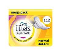 Lil-Lets Super Soft Ultra Thin Period Pads - 112 Count, Normal Absorbency, With Wings, 8 Packs of 14 Pads - Bulk Pack, Light to Medium Period Flow, Unscented & Chlorine Free, Regular Sanitary Towels