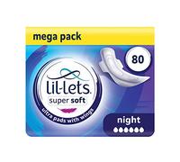 Lil-Lets Super Soft Ultra Thin Period Pads-80 Count, Night Absorbency, with Wings, 8 Packs of 10 Pads-Bulk Pack, Very Heavy Flow for Nightime, Unscented, Extra Long Sanitary Towels