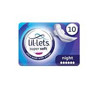Lil-Lets Super Soft Ultra Thin Period Pads X 10 | Night Absorbency | With Wings | 1 Pack of 10 Pads | Very Heavy Flow for Nightime | Unscented | Extra Long Towels