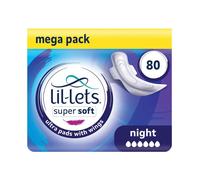 Lil-Lets Super Soft Ultra Thin Period Pads-80 Count, Night Absorbency, with Wings, 8 Packs of 10 Pads-Bulk Pack, Very Heavy Flow for Nightime, Unscented, Extra Long Sanitary Towels
