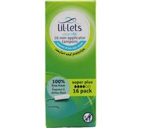 Lil-Lets Non-Applicator Super Plus Tampons, 16 Count (Pack of 1), For Heavy Flow, 4 Droplets, Plant-Based, SmartFit™ Non-App Tampon