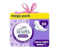 Lil-Lets Teens Night Pads with Wings - 30 Count Period Pads - Thin, Super Absorbent Sanitary Napkins, Soft & Breathable, Fragrance Free - First Periods, Heavy Flow Nights