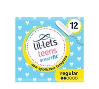 Lil-Lets Teens Non-Applicator Regular Tampons X 84, 7 Packs of 12 Tampons, for Light to Medium Flow, 2 Droplets, Plant-Based, SmartFit™ Non-App Tampon