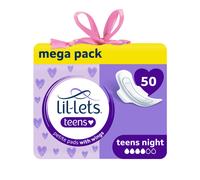Lil-Lets Teens Night Pads X 50, Petite Towels for Girls & Teenagers, with Wings, for Heavy Flow, Unscented, Soft & Breathable, First Period Sanitary Towels, 5 Packs of 10 Pads - Bulk Pack