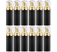 Lil Ray 2 Oz Empty Foam Pump Bottle, Foamer Soap Dispenser for Lash Shampoo, Hand Soap, Foaming Cleaner, Black&gold 2, 12 pcs