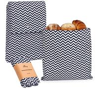 Li'l Things Eco-friendly Reusable Beeswax Bread bags | Improved Beeswax Coating | Set of 2 Sizes |13'x13' & 15’x 9’ | 6 Different Themes | Great for Home-Baked Store-Bought Bread | Black Zig Zag