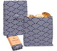 Li'l Things Eco-friendly Reusable Beeswax Bread bags | Improved Beeswax Coating | Set of 2 Sizes |13'x13' & 15’x 9’ | 6 Different Themes | Home Baked Store-Bought Bread | Japanese Seigaiha Waves