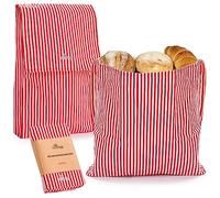 Li'l Things Eco-friendly Reusable Beeswax Bread bags | Improved Beeswax Coating | Set of 2 Sizes | 13'x13' & 15’x 9’ | 6 Different Themes | Great for Home Baked Store-Bought Bread | Stripey Red