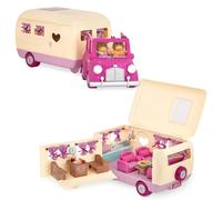 Li'l Woodzeez Happy Camper Dollhouse Playset, Pink Camper 40-Piece | 40-piece camper playset with detachable toy car, fold-out beds, furniture, kitchen accessories and play food, 3+ Years