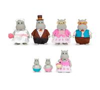 Li'l Woodzeez WZ6841Z Animal Figurine Wedding Set - Large Hippo Family - Movable Arms & Changeable Clothes - Collectible Toys - 3 Years + - The Pitterpotemus Hippos, Multi