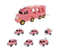 [lilaBelle]7 in 1 Fire Engine Truck Toy Set,Transporter Toy Cars with Light & Sound, Playing Vehicles Christmas Birthday Gift for Boys