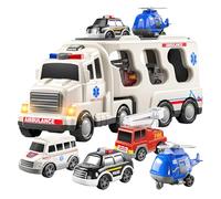 [lilaBelle]7 in 1 Fire Engine Truck Toy Set,Transporter Toy Cars with Light & Sound, Playing Vehicles Christmas Birthday Gift for Boys