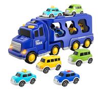 [lilaBelle]7 in 1 Fire Engine Truck Toy Set,Transporter Toy Cars with Light & Sound, Playing Vehicles Christmas Birthday Gift for Boys