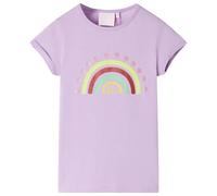vidaXL Kids' T-Shirt Size 140 - Lilac Tee with Rainbow and Strawberry Print, Short Sleeves, Round Neckline, Cotton Stretch Blend for Children 9-10 Years