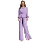 Lilac 2 Piece Mother of The Bride Trouser Suits for Women Dressy - Chiffon Beaded Ruffles Plus Size Formal Outfit Wedding Guest Party Prom Evening Suits with Jacket Size UK18
