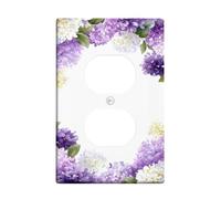 Lilac Bathroom Duplex Outlet Covers Wall Plate, Spring Elegant White Green Spring Violet Plastic Standard Size Decorative Receptacle Outlet Covers for Home Living Room Bedroom Apartment Decor