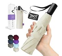LILAC Compact Windproof Travel Folding Umbrella, Waterproof UV Rain Sun | 260T fabric blocking 99.99% UV rays. Windproof 8-rib layout for heavy rain. Dual reflective safety lines for night.