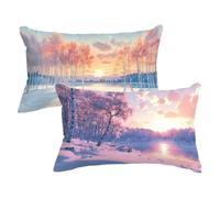 Lilac Cushion Covers 30 x 50 cm Small Cushions Winter Pillow Cases 2 Pack,Linen Decorative Pillows Sofa Cushions with Invisible Zipper Rectangle Cushion Covers for Home Decor Pillow Protectors w0u-137