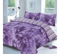 (Lilac, Double) Rose 4 Pcs Complete Flowers Duvet Cover Set With Valance Sheet & Pillowcase