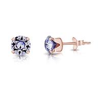 Lilac Earrings - Rose Gold Earrings - 925 Sterling Silver Stud Earrings Rose Gold Plated with Crystal Light 6 mm - Rose Gold Studs Earrings - Colourful Earrings