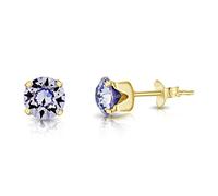 Lilac Earrings - Yellow Gold Studs Earrings - 925 Sterling Silver Stud Earrings Gold Plated with Crystal Light 6 mm - Gold Plated Earrings - Colourful Earrings