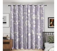 Lilac Floral Curtains Blackout, 46x72 Inch 2 Panels - Chic White Floral Pattern Black Out Curtains, Home Decor, 72 Drop Eyelet Window Drapes for Bedroom, Living Room A-D93