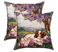 Lilac Flower Dog Pillow Covers Set of 2, Cavalier King Charles Spaniel Decorative Cushion Cases, Spring Outdoor Farmhouse Decor for Sofa Bed Couch 16x16 Inch